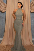 Robe de soirée sirène longue sans manches à col halter