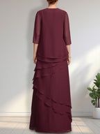 Vestido de gasa de corte recto y escote redondo hasta el suelo para la madre de la novia