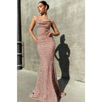Robe de bal sirène scintillante à bretelles spaghetti et paillettes 