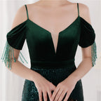Velvet Spaghetti Straps Cocktail Evening Dress Dress Elegant Company Annual Meeting Women Sexy Long Short Sleeve