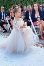 Robe de demoiselle d'honneur en tulle et dentelle à manches longues avec nœud papillon