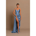 Robe de bal bustier plissée en satin sans manches