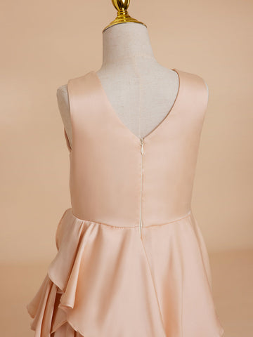 A-line Chiffon Floor-length Light Peach Flower Girl Dress