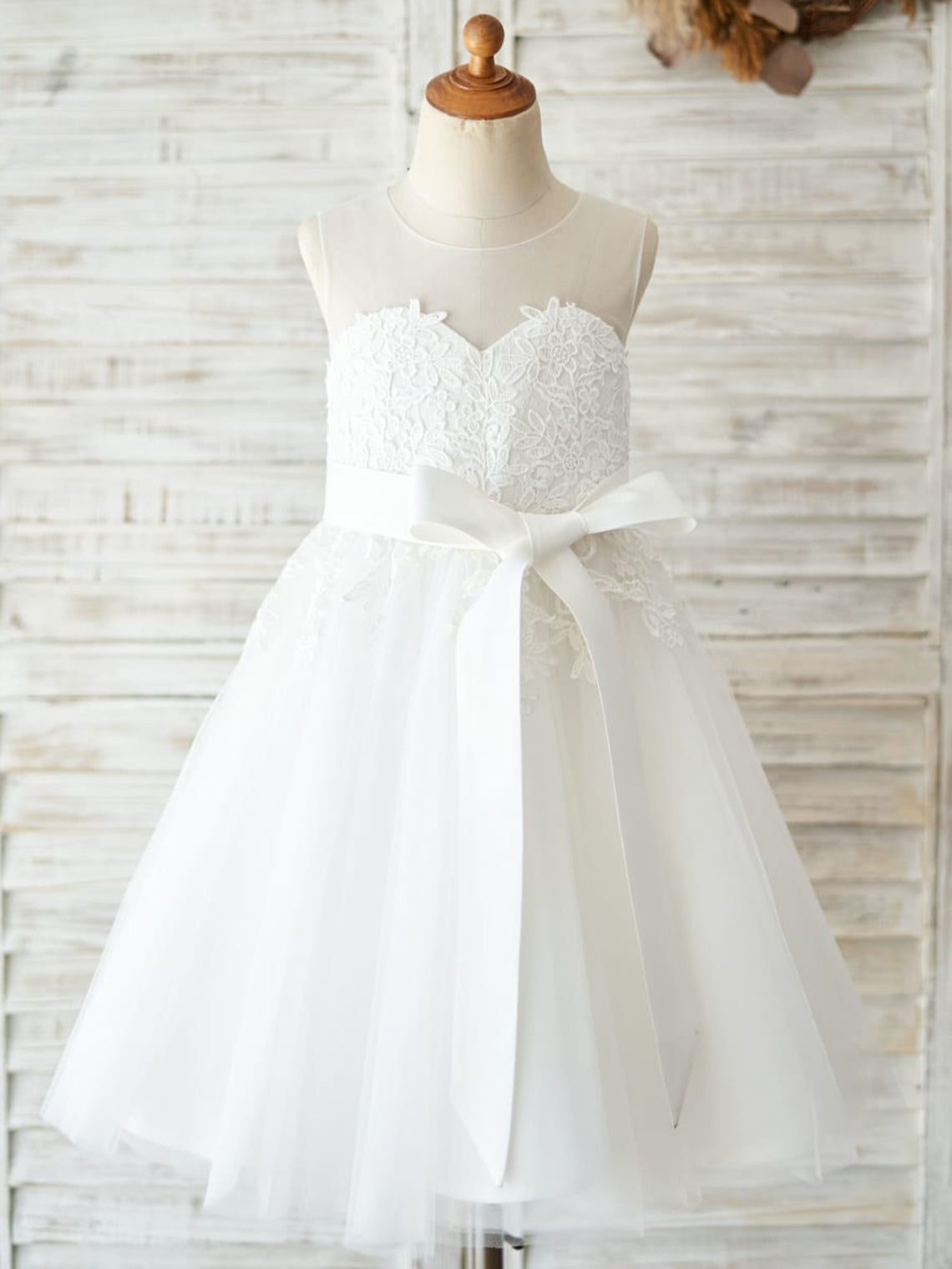 Vestido de niña de las flores para la Primera Comunión, de tul y encaje hasta la rodilla 