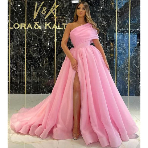 Vestido de noche formal de fiesta largo con abertura alta y un solo hombro único 