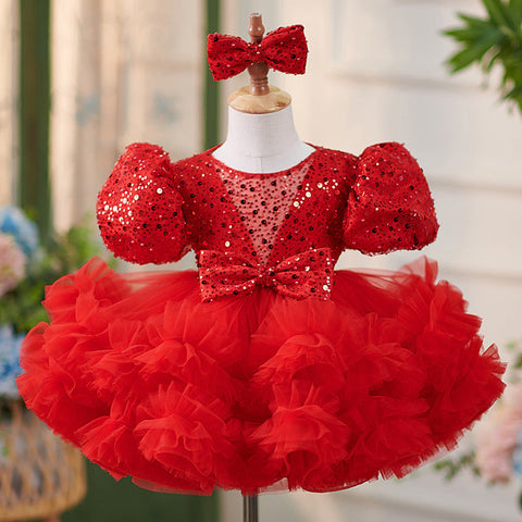 Vestido de fiesta de cumpleaños para bebé niña, de tul y lentejuelas hasta la rodilla 