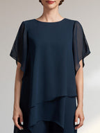 Vestido de gasa de dos piezas para la madre de la novia: mono/traje pantalón con escote redondo y largo hasta el tobillo.