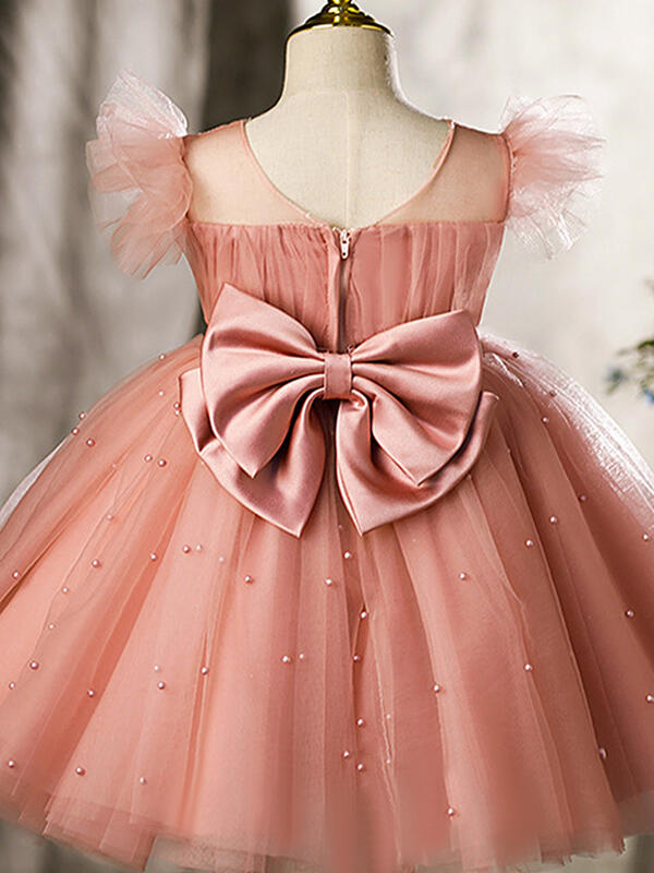Vestido de princesa/vestido de tul hasta la rodilla para niña de las flores, color rosa perla 