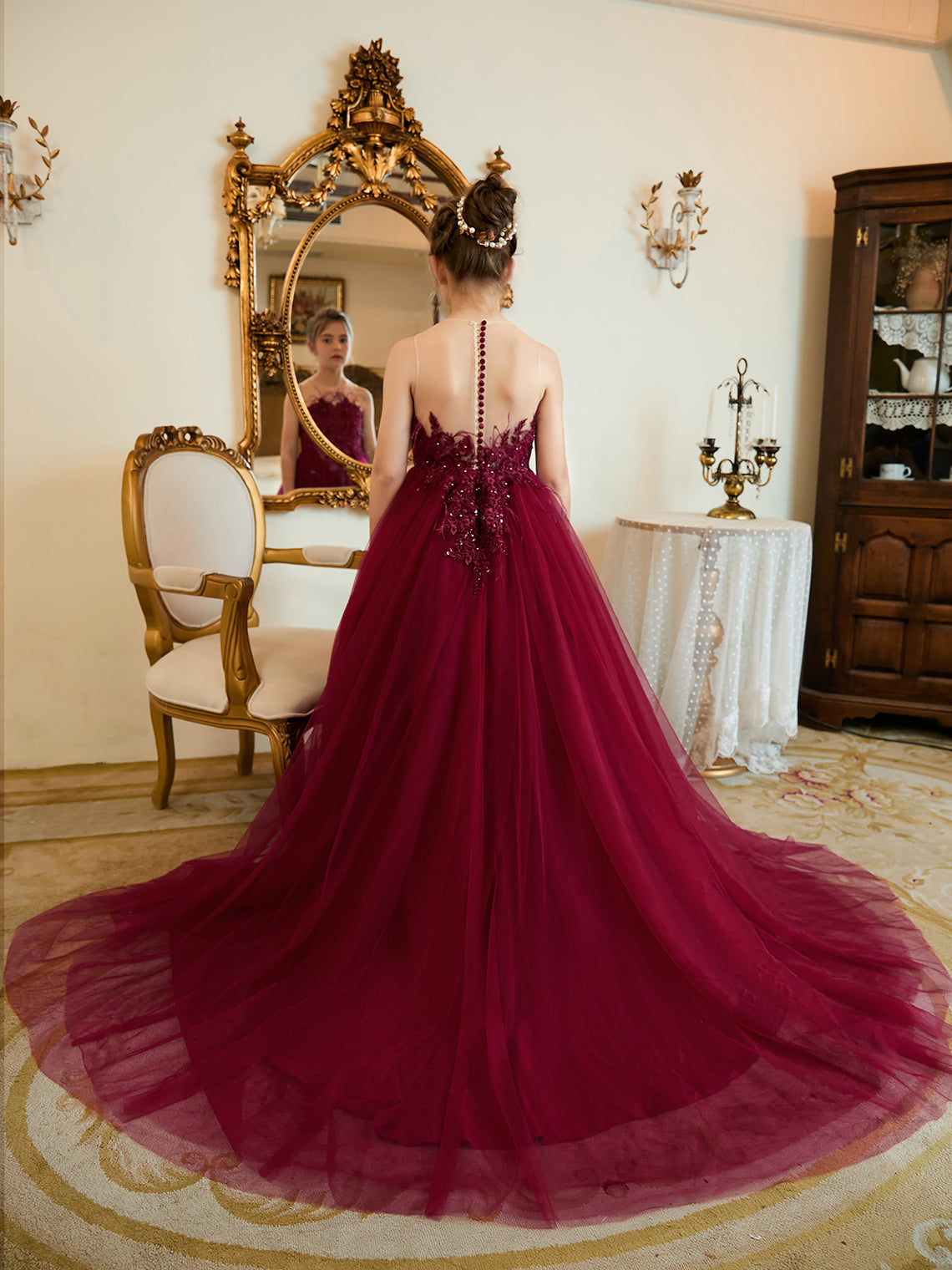 Vestido de princesa/vestido de princesa con cola de tul para niña de las flores 