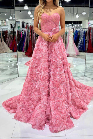 Elegant A Line Sweetheart Blush Long Prom Dress with 3D Flowers