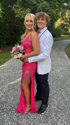 Robe de bal longue à fines bretelles et laçage au dos, ornée de sequins Y35