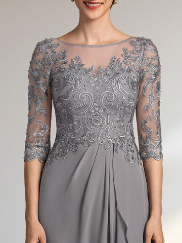 Robe de mariée trapèze en mousseline de soie et dentelle, longue jusqu'au sol, ornée de perles, de sequins et de volants cascade, idéale pour la mère de la mariée.