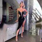 Vestido ajustado sin tirantes con cuentas, sexy, para fiesta o graduación 