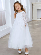 Vestido de niña de las flores con tutú de tul y espalda de encaje con peonías, corte en A, para fiesta. 