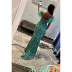 Robe de soirée longue sirène en satin sans manches avec paillettes