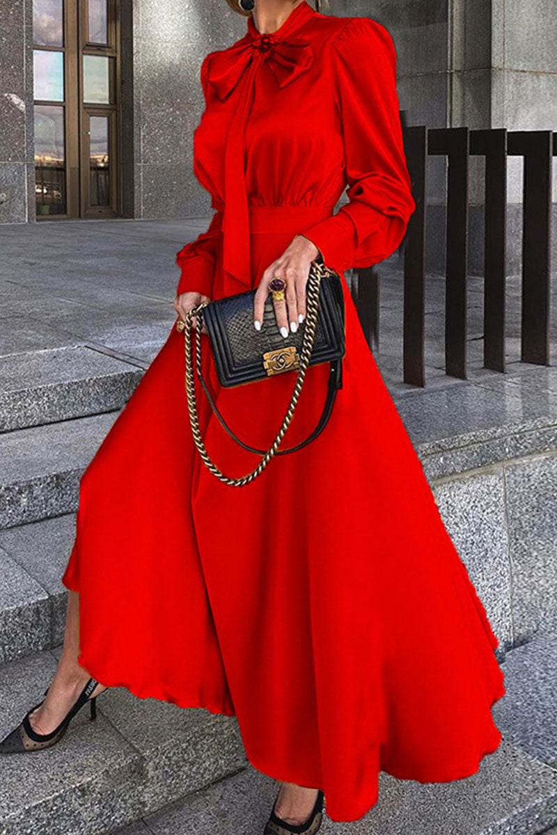 Vestidos de noche elegantes y de color liso con cuello redondo 
