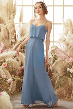 Vestido largo de gasa azul bebé para dama de honor