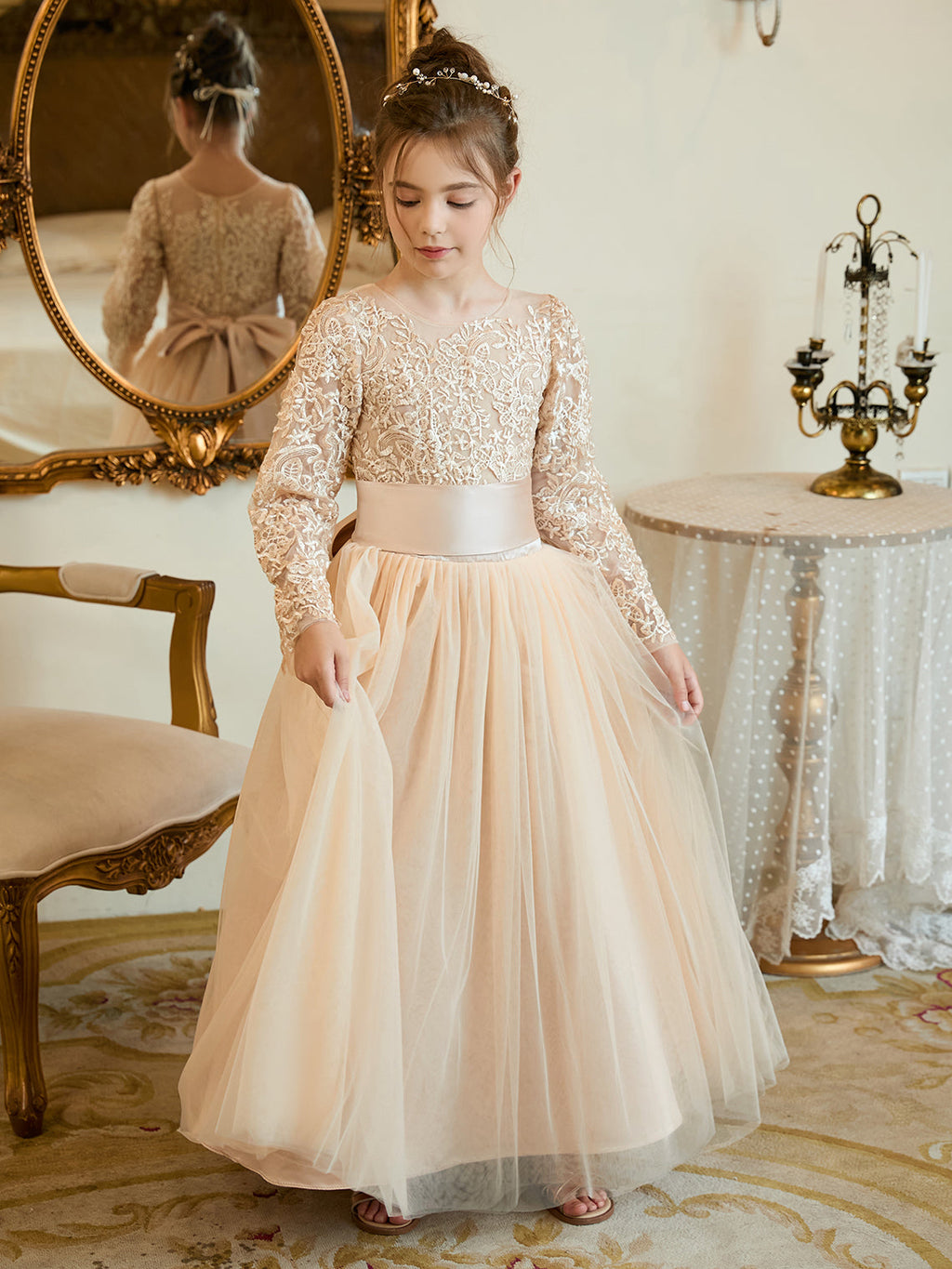 Vestido de niña de las flores de tul corte A hasta el tobillo 