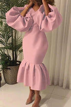 Fashion Sexy Solid Basic V Neck Evening Dress