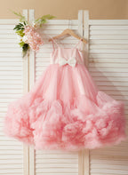 Vestido rosa de tul hasta el suelo para niña de las flores 