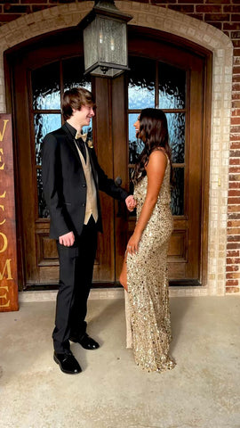 Robe de bal dorée élégante, robe de soirée dorée luxueuse Y1840