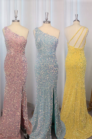 Robe de bal sirène asymétrique à sequins rose poudré