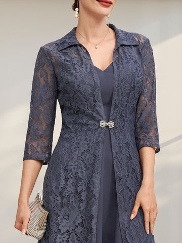 Vestido de chifón de corte A con escote en V y largo hasta la rodilla para la madre de la novia