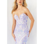 Vestido de noche largo de sirena con lentejuelas, sin mangas y sin tirantes y escote corazón