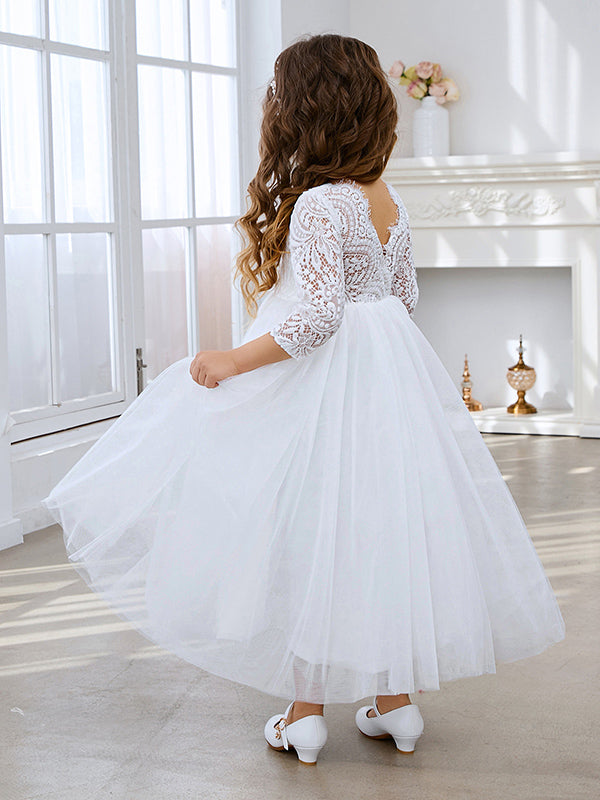 Vestido de niña de las flores con tutú de tul y espalda de encaje con peonías, corte en A, para fiesta. 
