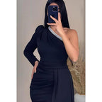 Robe de bal simple et décontractée à une épaule, fourreau, fendue et froncée