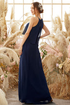 Robe de demoiselle d'honneur dos nu en mousseline bleu marine