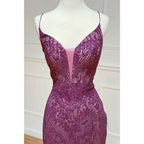 Vestido de fiesta largo con tirantes finos, encaje y cuentas, estilo tubo/columna, para noche formal 