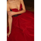Vestido de noche sexy de corte A sin tirantes, sin mangas, con apliques de encaje y bolsillos para fiesta de graduación 