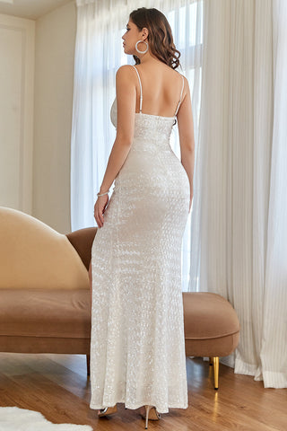 Vestido de fiesta de sirena con lentejuelas y abertura