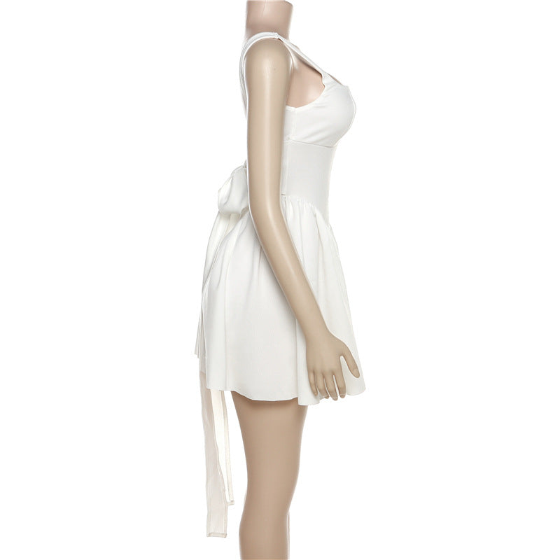 Summer Rain Backless Lace up Bow Evening Dress