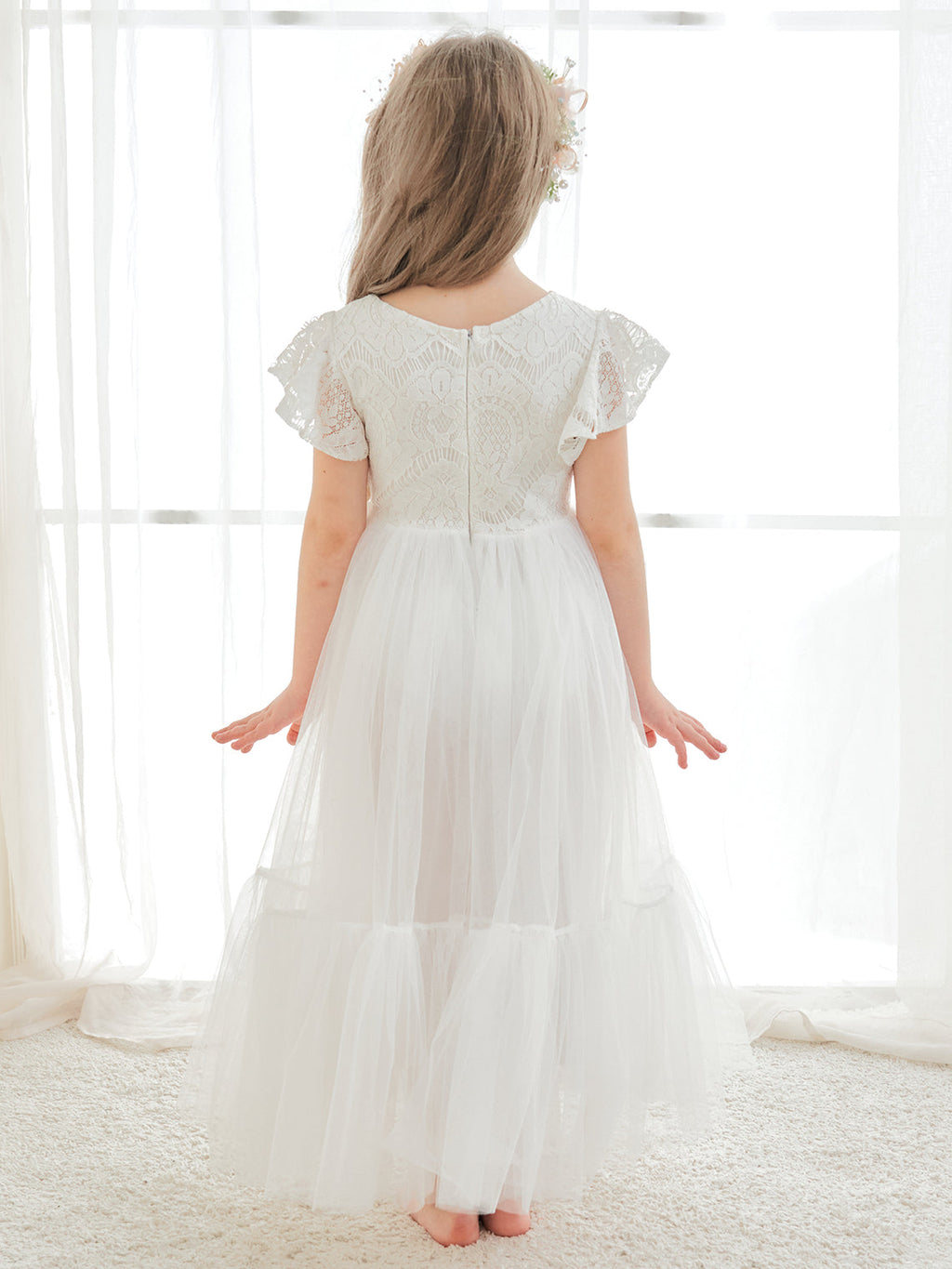Vestido blanco de tul y encaje hasta el tobillo (2003227579) 