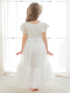 Vestido blanco de tul y encaje hasta el tobillo (2003227579) 