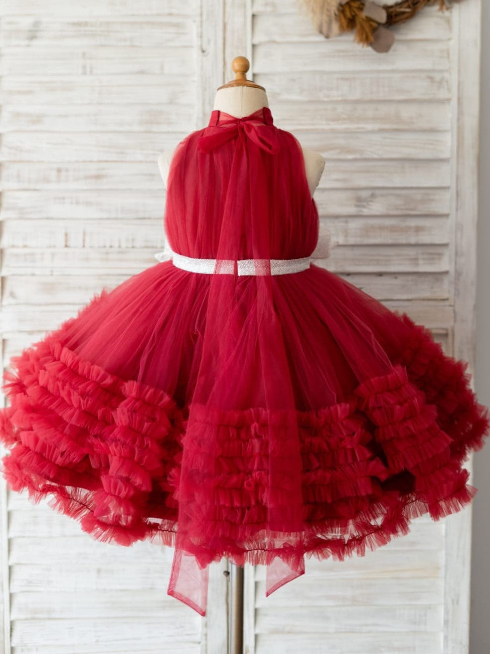 Vestido burdeos de tul hasta la rodilla (2003227640) 