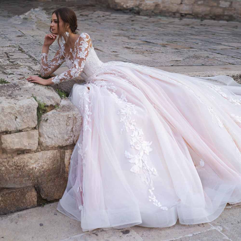 Robe De mariée en dentelle, Sexy, décolleté en v profond, avec des Appliques, manches longues, Robe De Mariée