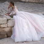 Robe De mariée en dentelle, Sexy, décolleté en v profond, avec des Appliques, manches longues, Robe De Mariée