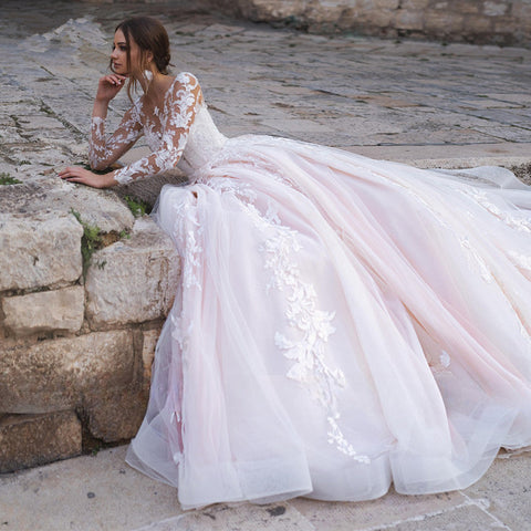 Vestidos De Novia sexis con cuello en V profundo y apliques Vestido De Noiva De manga larga Vestidos De Novia De encaje Robe De Mariée