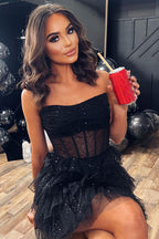 Cute A Line Strapless Corset Homecoming Dress with Ruffles