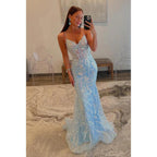 Vestido de fiesta sexy con escote en V, tirantes finos, estampado floral y lentejuelas, largo hasta el suelo