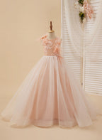 Vestido de princesa rosa para niña de las flores, estilo gala/con cola de tul. 
