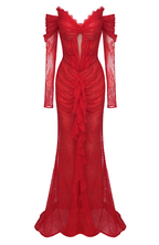 Gorgeous Lace Pleated Red Evening Dress Elegant Prom Dress Y7694