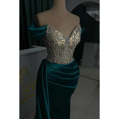 Robe de bal de fin d'année sirène/trompette, col en V, manches courtes, froncée, strass