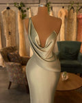 Vestido de noche de satén de seda verde salvia, elegante vestido largo de graduación, vestido de recepción Y736