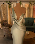 Vestido de noche de satén de seda verde salvia, elegante vestido largo de graduación, vestido de recepción Y736