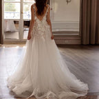 Sexy Backless Wedding Dresses For Woman V Neck Appliques Bridal Gowns Bohemian Princess Customize Tulle Vestidos