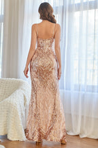 Robe de bal sirène rose à sequins